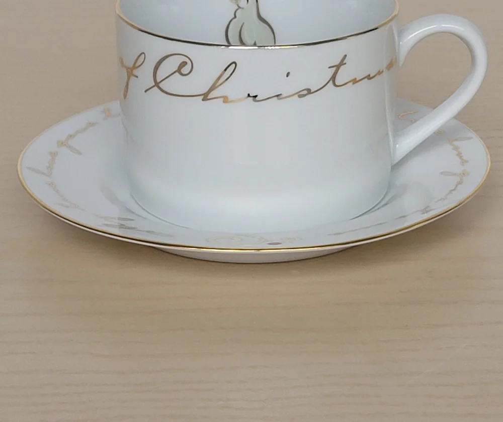 Pier 1 Cup and Saucer 12 Days Of Christmas On The First Day Partridge Gold Trim